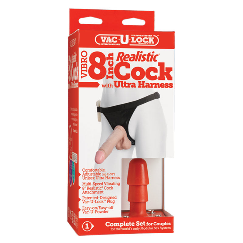 Vac-U-Lock Vibro Ultra Harness 2 带逼真 8 英寸假阳具 - 非零售包装
