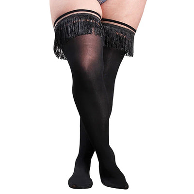 Kixies Keila Fringe 黑色半透明过膝长筒袜