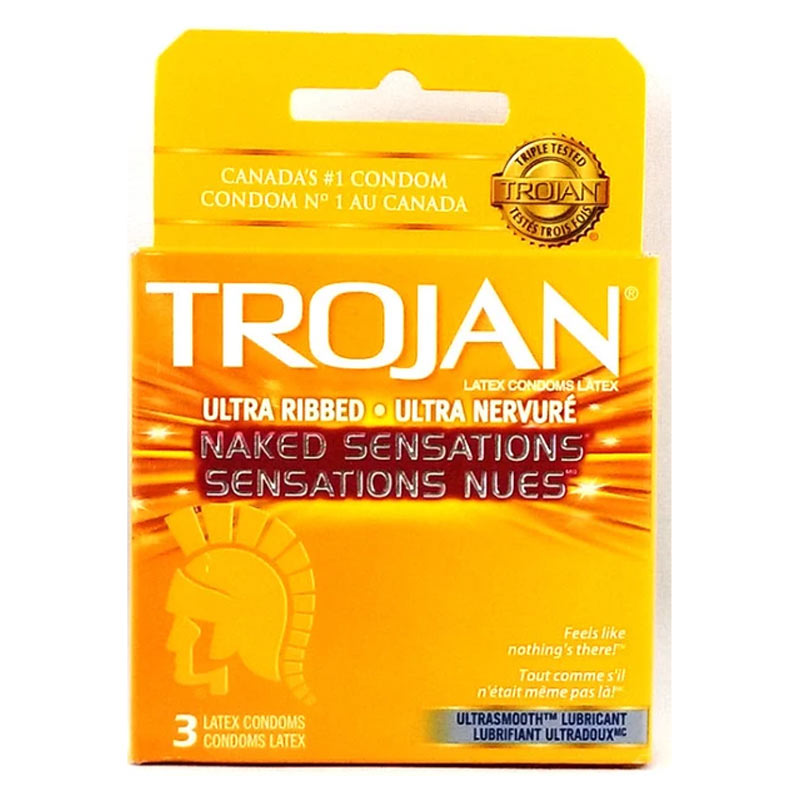 Trojan Ultra Ribbed Naked Sensations 3 件装